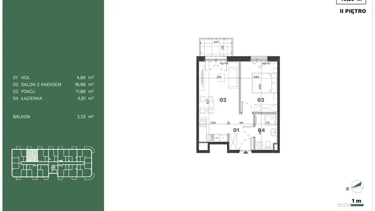 Rzut - Mieszkanie na sprzedaż 2 pokoje o powierzchni 40,29 m² - numer 31 w Przewóz Solar Garden