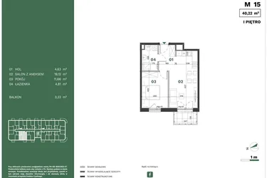 Rzut - Mieszkanie na sprzedaż 2 pokoje o powierzchni 40,22 m² - numer 15 w Przewóz Solar Garden
