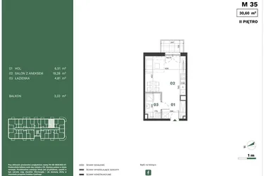 Rzut - Mieszkanie na sprzedaż 1 pokój o powierzchni 30,6 m² - numer 35 w Przewóz Solar Garden