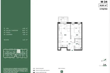 Rzut - Mieszkanie na sprzedaż 2 pokoje o powierzchni 40,8 m² - numer 34 w Przewóz Solar Garden