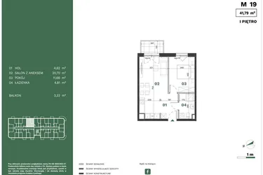 Rzut - Mieszkanie na sprzedaż 2 pokoje o powierzchni 41,79 m² - numer 19 w Przewóz Solar Garden