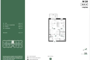 Rzut - Mieszkanie na sprzedaż 2 pokoje o powierzchni 35,45 m² - numer 20 w Przewóz Solar Garden