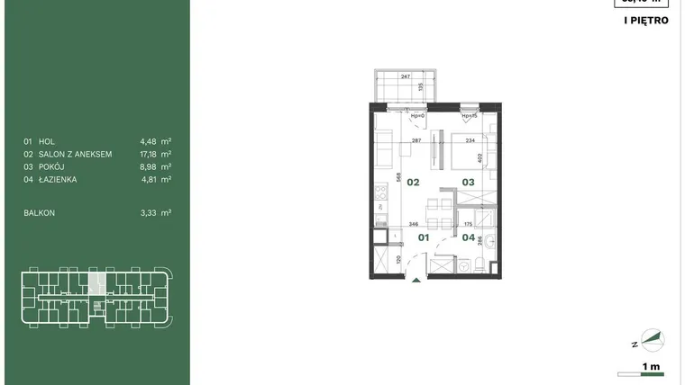Rzut - Mieszkanie na sprzedaż 2 pokoje o powierzchni 35,45 m² - numer 20 w Przewóz Solar Garden