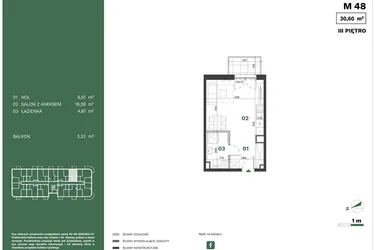 Rzut - Mieszkanie na sprzedaż 1 pokój o powierzchni 30,6 m² - numer 48 w Przewóz Solar Garden