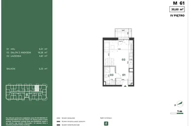 Rzut - Mieszkanie na sprzedaż 1 pokój o powierzchni 30,6 m² - numer 61 w Przewóz Solar Garden