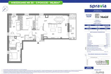 Rzut - Mieszkanie na sprzedaż 3 pokoje o powierzchni 96,66 m² - numer 1/30 w Osiedle Motiff
