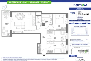 Rzut - Mieszkanie na sprzedaż 4 pokoje o powierzchni 66 m² - numer 1/41 w Osiedle Motiff