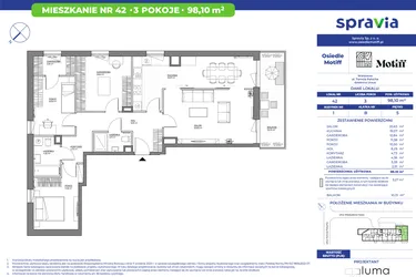 Rzut - Mieszkanie na sprzedaż 3 pokoje o powierzchni 98,1 m² - numer 1/42 w Osiedle Motiff
