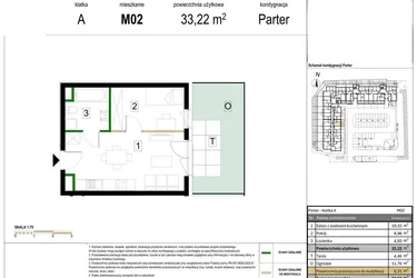Rzut - Mieszkanie na sprzedaż 2 pokoje o powierzchni 33,22 m² - numer M02 w Zagórskie Tarasy