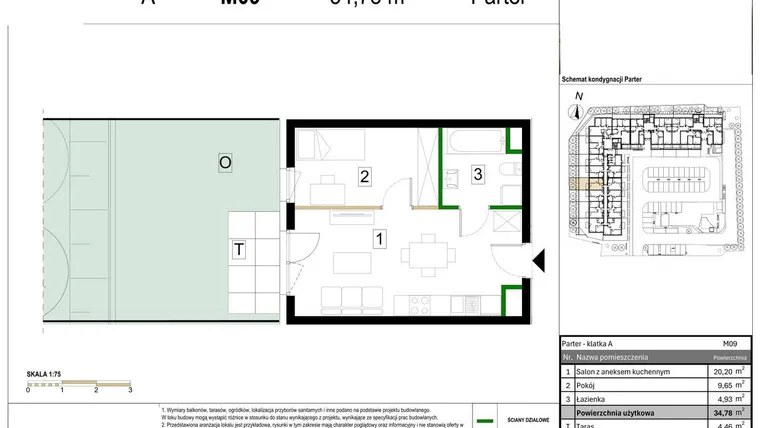 Rzut - Mieszkanie na sprzedaż 2 pokoje o powierzchni 34,78 m² - numer M09 w Zagórskie Tarasy