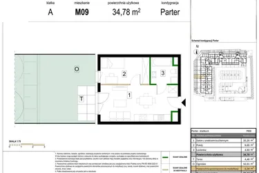 Rzut - Mieszkanie na sprzedaż 2 pokoje o powierzchni 34,78 m² - numer M09 w Zagórskie Tarasy