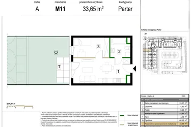 Rzut - Mieszkanie na sprzedaż 2 pokoje o powierzchni 33,65 m² - numer M11 w Zagórskie Tarasy
