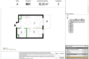Rzut - Mieszkanie na sprzedaż 2 pokoje o powierzchni 32,32 m² - numer M31 w Zagórskie Tarasy