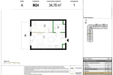 Rzut - Mieszkanie na sprzedaż 2 pokoje o powierzchni 34,78 m² - numer M24 w Zagórskie Tarasy