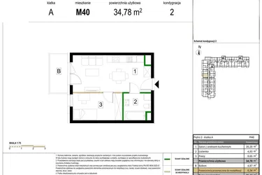 Rzut - Mieszkanie na sprzedaż 2 pokoje o powierzchni 34,78 m² - numer M40 w Zagórskie Tarasy