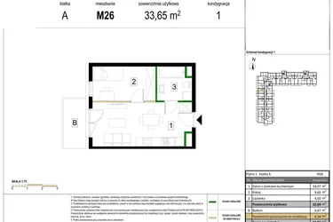 Rzut - Mieszkanie na sprzedaż 2 pokoje o powierzchni 33,65 m² - numer M26 w Zagórskie Tarasy