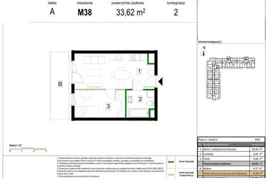 Rzut - Mieszkanie na sprzedaż 2 pokoje o powierzchni 33,62 m² - numer M38 w Zagórskie Tarasy