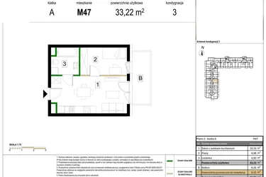 Rzut - Mieszkanie na sprzedaż 2 pokoje o powierzchni 33,22 m² - numer M47 w Zagórskie Tarasy