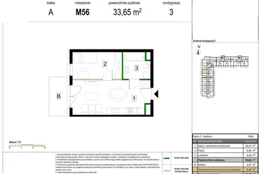 Rzut - Mieszkanie na sprzedaż 2 pokoje o powierzchni 33,65 m² - numer M56 w Zagórskie Tarasy