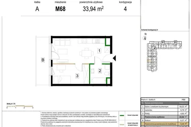Rzut - Mieszkanie na sprzedaż 2 pokoje o powierzchni 33,94 m² - numer M68 w Zagórskie Tarasy