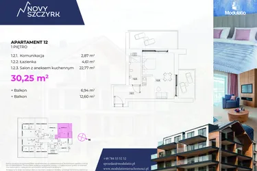 Rzut - Mieszkanie na sprzedaż 1 pokój o powierzchni 30,25 m² - numer 12 w Novy Szczyrk