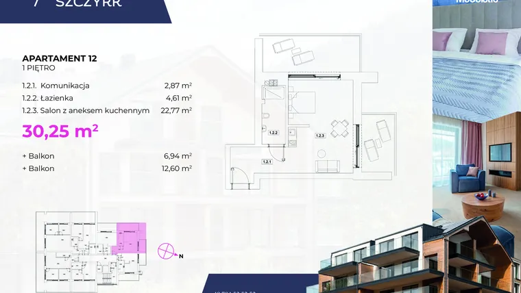 Rzut - Mieszkanie na sprzedaż 1 pokój o powierzchni 30,25 m² - numer 12 w Novy Szczyrk