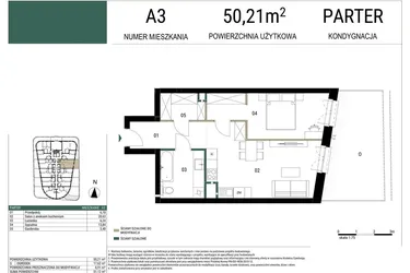 Rzut - Mieszkanie na sprzedaż 2 pokoje o powierzchni 50,21 m² - numer A3 w Drago