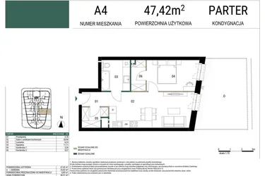 Rzut - Mieszkanie na sprzedaż 2 pokoje o powierzchni 47,42 m² - numer A4 w Drago
