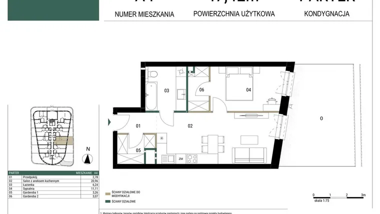 Rzut - Mieszkanie na sprzedaż 2 pokoje o powierzchni 47,42 m² - numer A4 w Drago