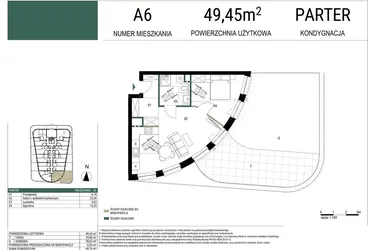 Rzut - Mieszkanie na sprzedaż 2 pokoje o powierzchni 49,45 m² - numer A6 w Drago