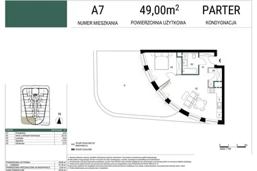 Rzut - Mieszkanie na sprzedaż 2 pokoje o powierzchni 49 m² - numer A7 w Drago