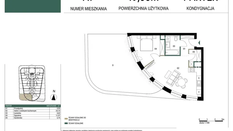 Rzut - Mieszkanie na sprzedaż 2 pokoje o powierzchni 49 m² - numer A7 w Drago