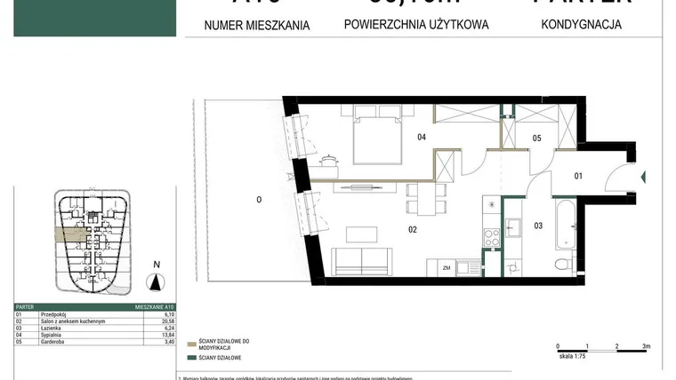 Rzut - Mieszkanie na sprzedaż 2 pokoje o powierzchni 50,16 m² - numer A10 w Drago