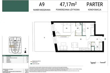 Rzut - Mieszkanie na sprzedaż 2 pokoje o powierzchni 47,17 m² - numer A9 w Drago