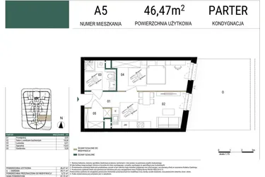 Rzut - Mieszkanie na sprzedaż 2 pokoje o powierzchni 46,47 m² - numer A5 w Drago