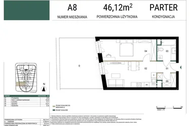 Rzut - Mieszkanie na sprzedaż 2 pokoje o powierzchni 46,12 m² - numer A8 w Drago