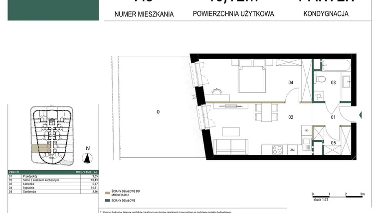 Rzut - Mieszkanie na sprzedaż 2 pokoje o powierzchni 46,12 m² - numer A8 w Drago
