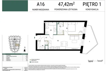 Rzut - Mieszkanie na sprzedaż 2 pokoje o powierzchni 47,42 m² - numer A16 w Drago
