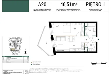 Rzut - Mieszkanie na sprzedaż 2 pokoje o powierzchni 46,51 m² - numer A20 w Drago