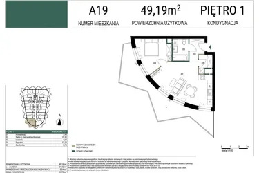 Rzut - Mieszkanie na sprzedaż 2 pokoje o powierzchni 49,19 m² - numer A19 w Drago