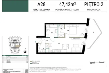 Rzut - Mieszkanie na sprzedaż 2 pokoje o powierzchni 47,42 m² - numer A28 w Drago