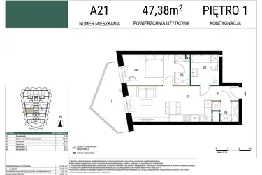 Rzut - Mieszkanie na sprzedaż 2 pokoje o powierzchni 47,38 m² - numer A21 w Drago
