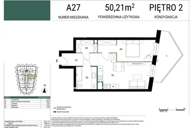 Rzut - Mieszkanie na sprzedaż 2 pokoje o powierzchni 50,21 m² - numer A27 w Drago