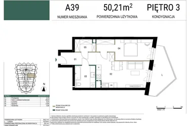 Rzut - Mieszkanie na sprzedaż 2 pokoje o powierzchni 50,21 m² - numer A39 w Drago