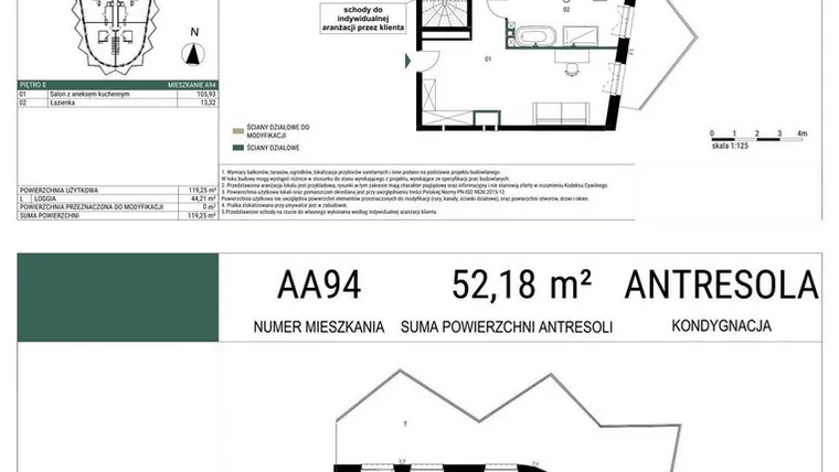 Rzut - Mieszkanie na sprzedaż 1 pokój o powierzchni 119,25 m² - numer A94 w Drago
