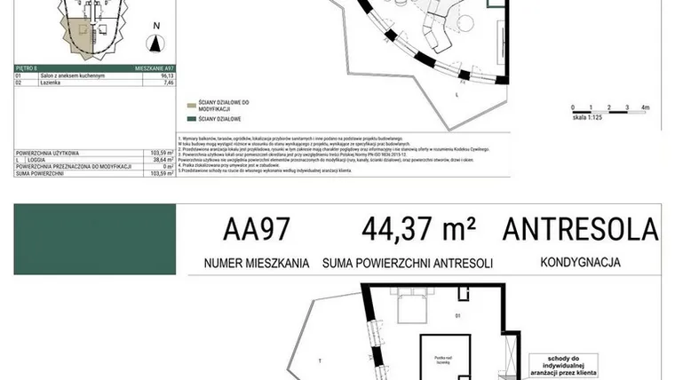 Rzut - Mieszkanie na sprzedaż 1 pokój o powierzchni 103,59 m² - numer A97 w Drago