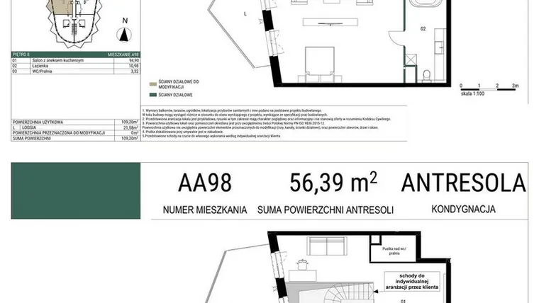 Rzut - Mieszkanie na sprzedaż 1 pokój o powierzchni 109,2 m² - numer A98 w Drago