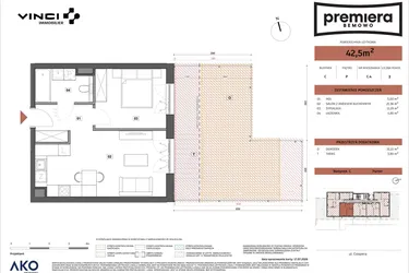 Rzut - Mieszkanie na sprzedaż 2 pokoje o powierzchni 42,5 m² - numer C.04 w Premiera Bemowo