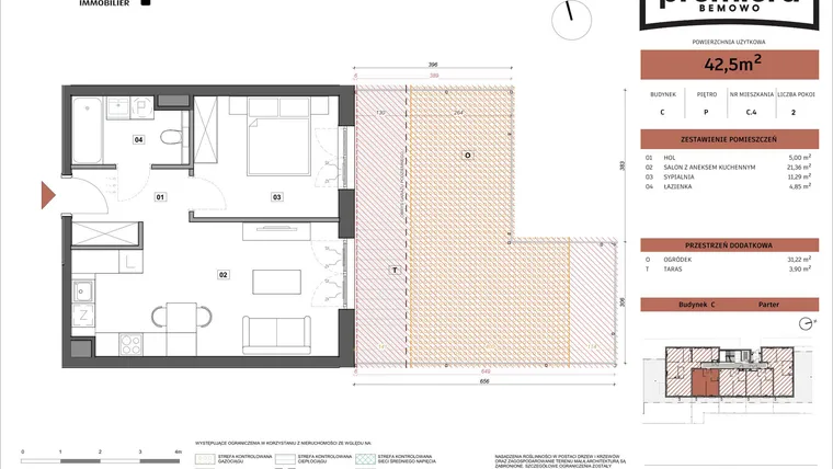 Rzut - Mieszkanie na sprzedaż 2 pokoje o powierzchni 42,5 m² - numer C.04 w Premiera Bemowo