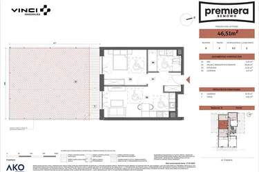 Rzut - Mieszkanie na sprzedaż 2 pokoje o powierzchni 46,51 m² - numer D.02 w Premiera Bemowo